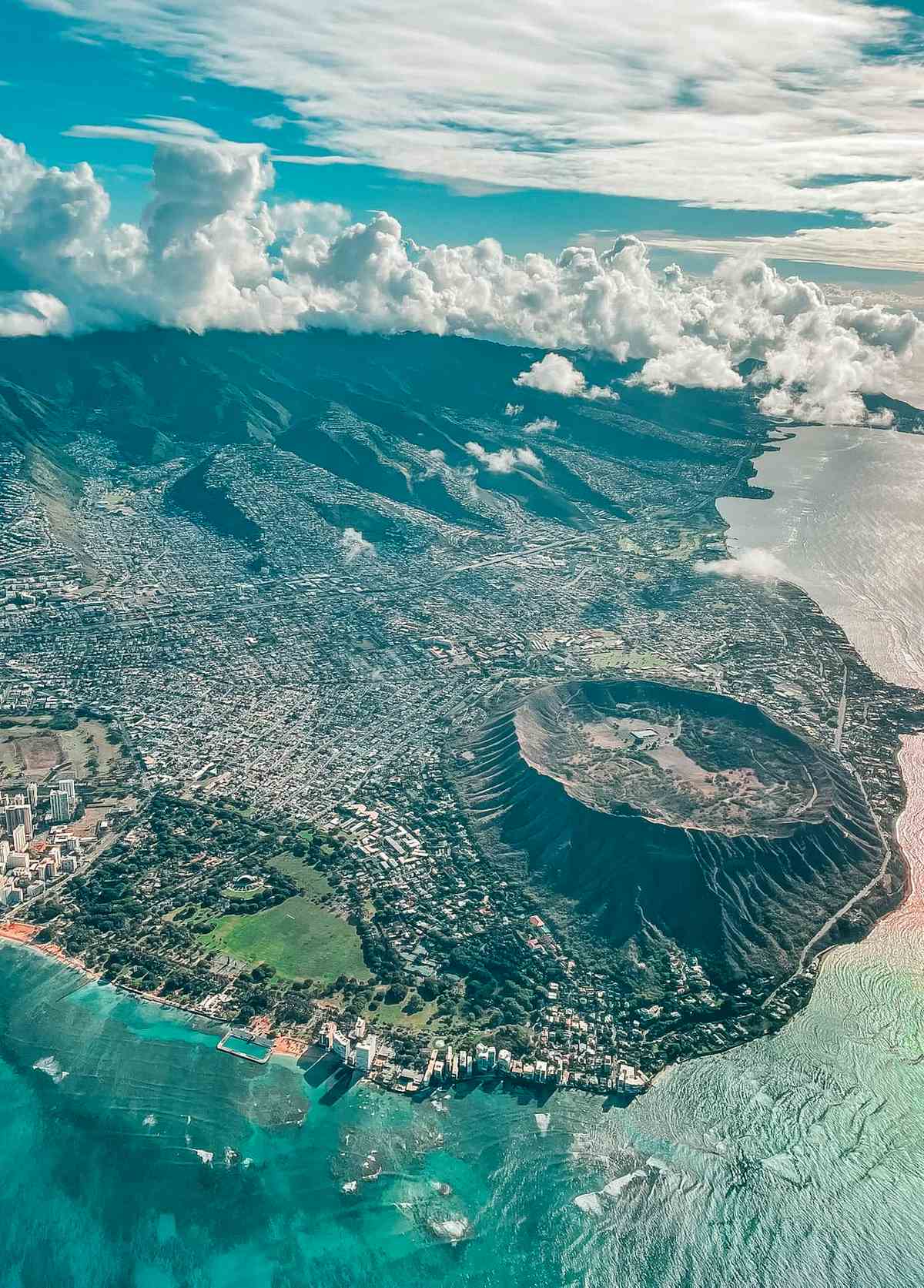 Aerial view of Diamond Head Crater on Oahu Hawaii