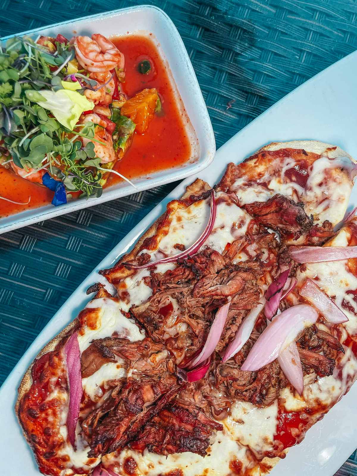 flatbread and ceviche from Bar Tiki rooftop bar in Clearwater Beach