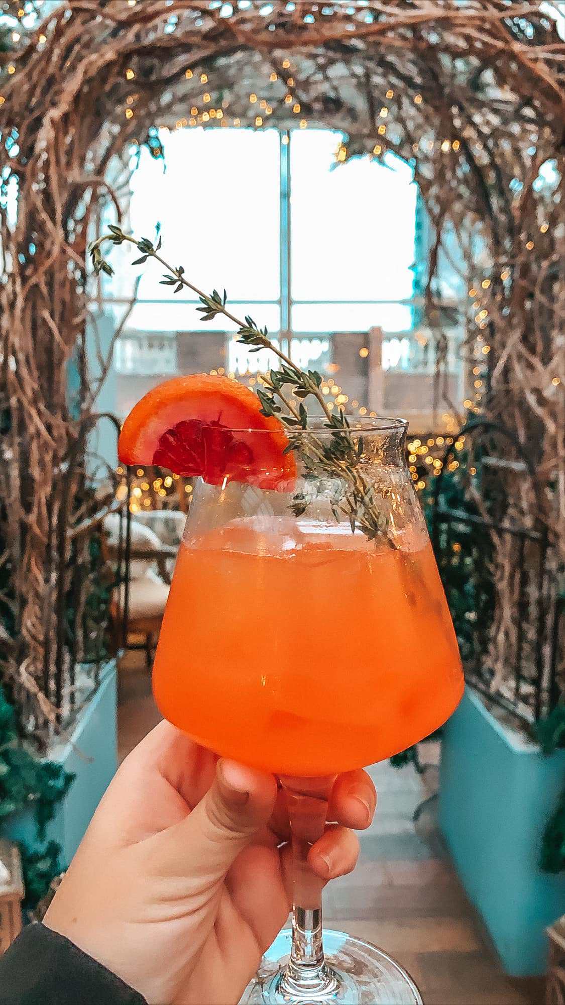 beautiful cocktail from Serra by Bierra rooftop bar in NYC