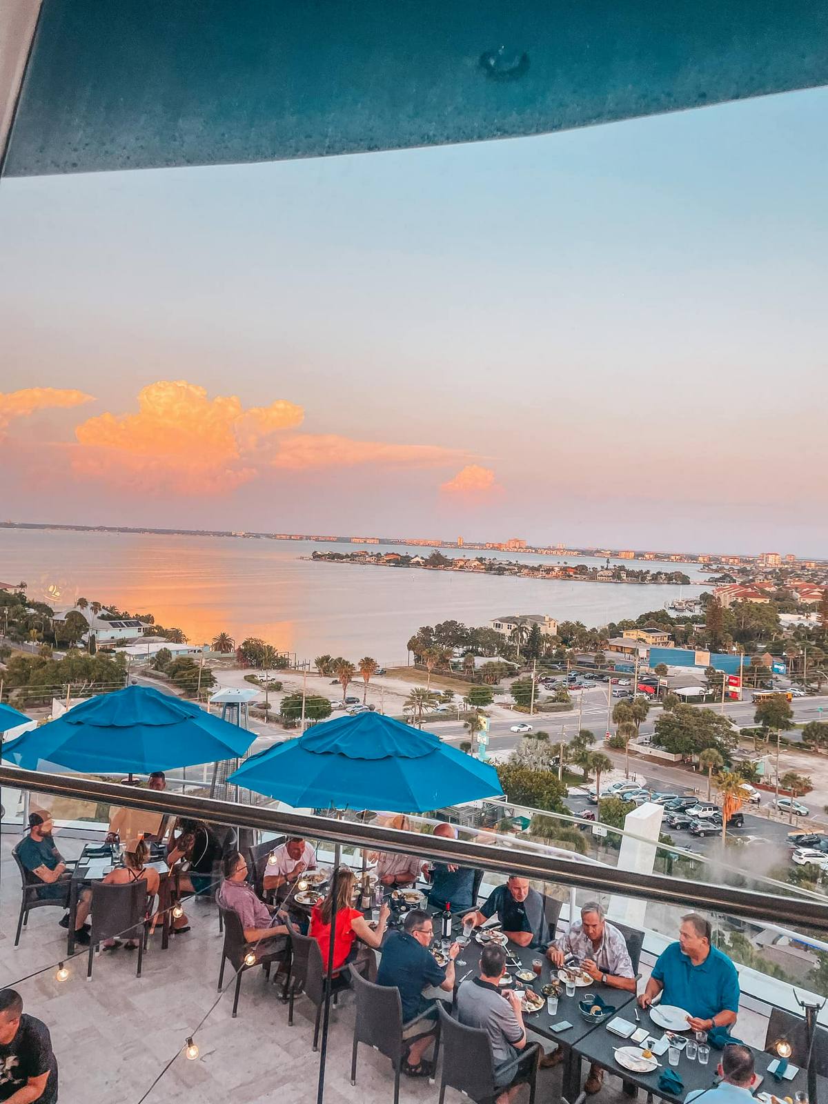 Spinners Rooftop bar at sunset in St. Pete Beach