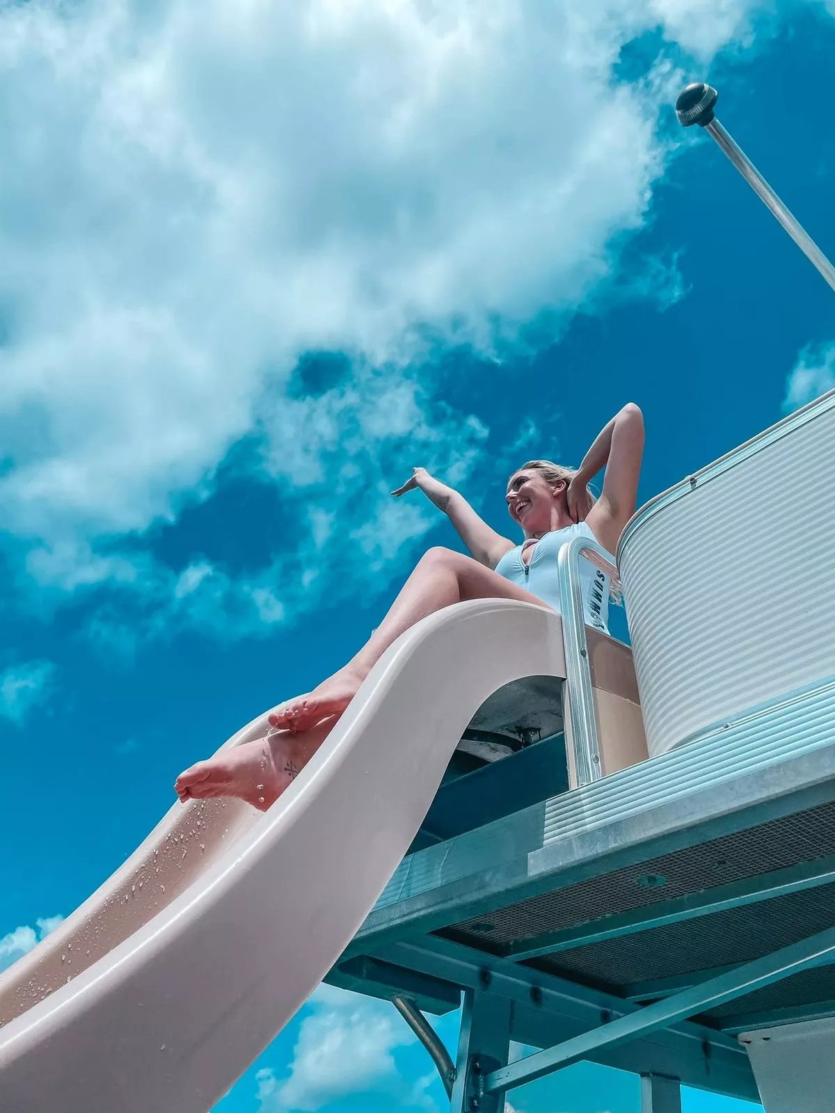 waterslide on a fun boat in cleaarwater beach