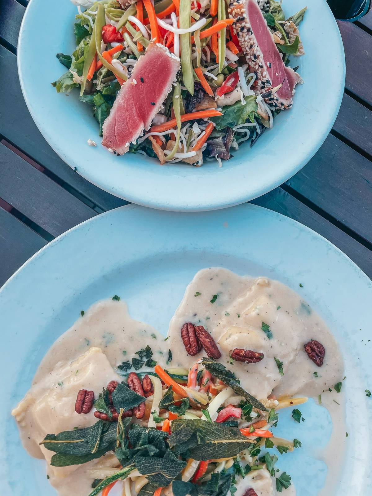 Butternut squash ravioli and tuna salad at The Hudson restaurant in Sedona