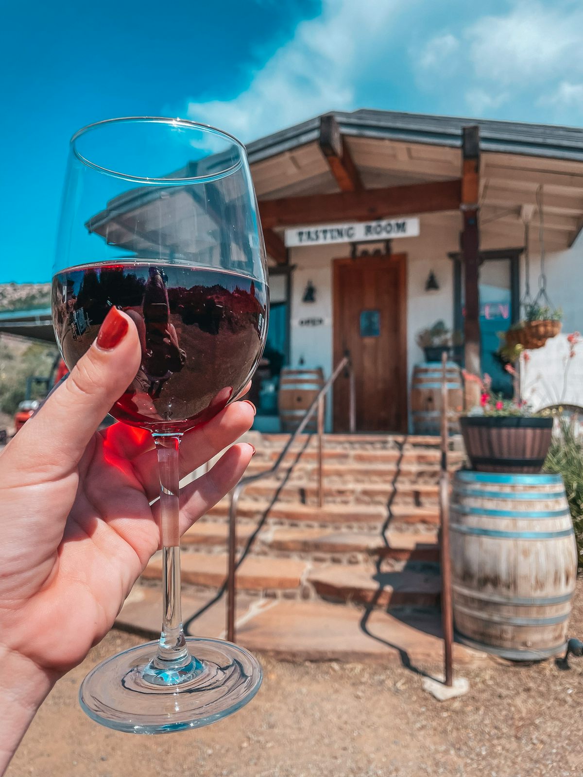 Glass of red wine from Javelina Winery near Sedona Arizona