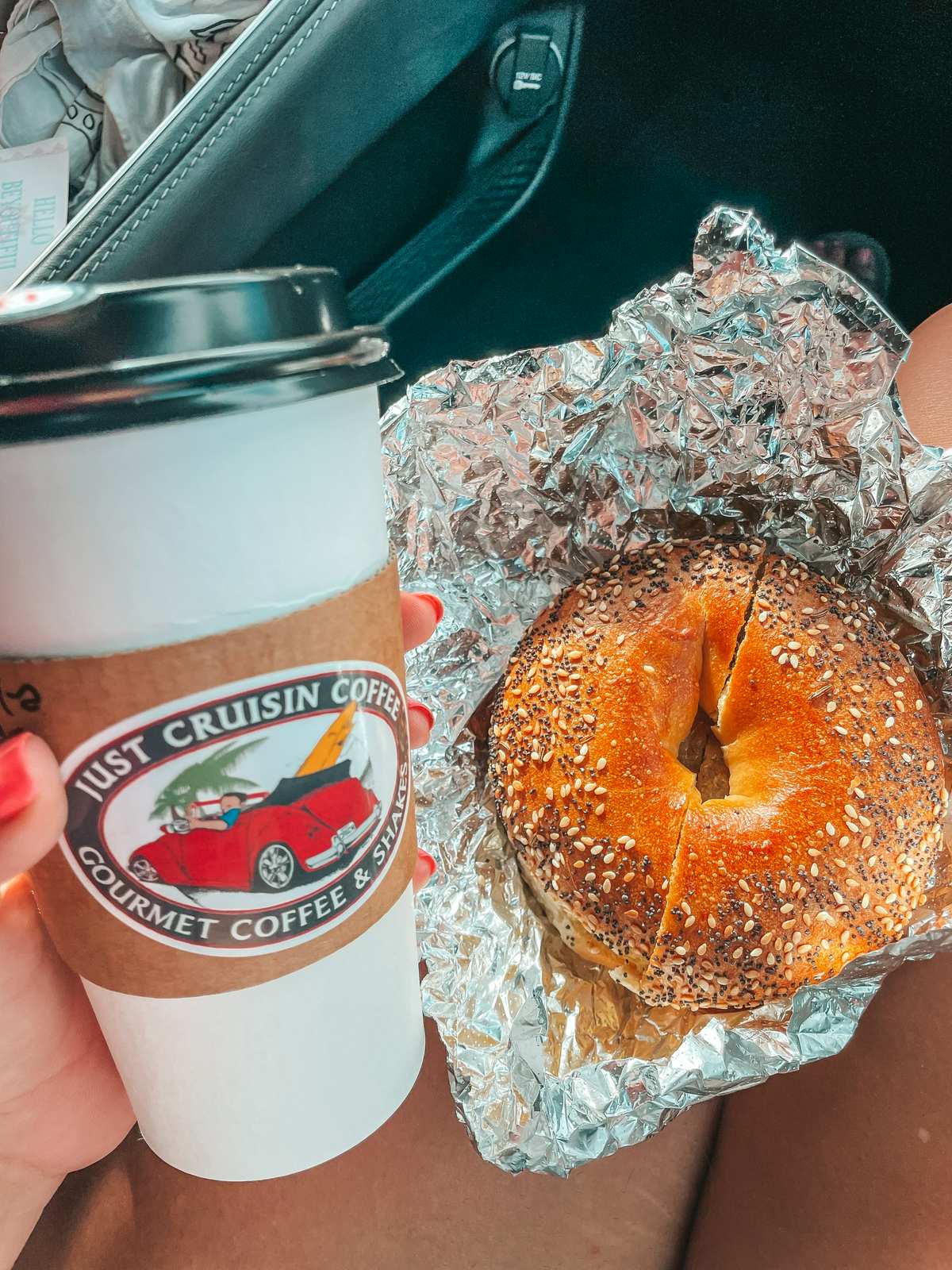 Just Cruisin Coffee and breakfast sandwich