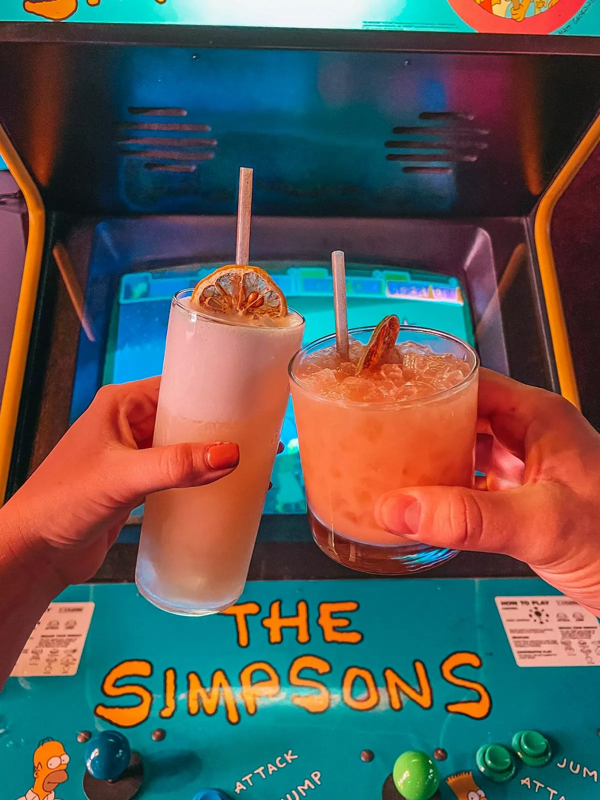 Cocktails from Quarters arcade bar in Salt Lake City