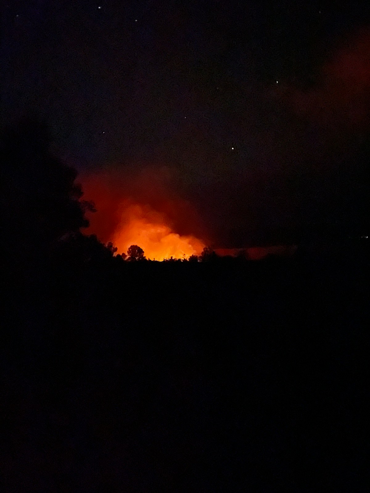 Volcanoes National Park eruption site at night on the Big Island