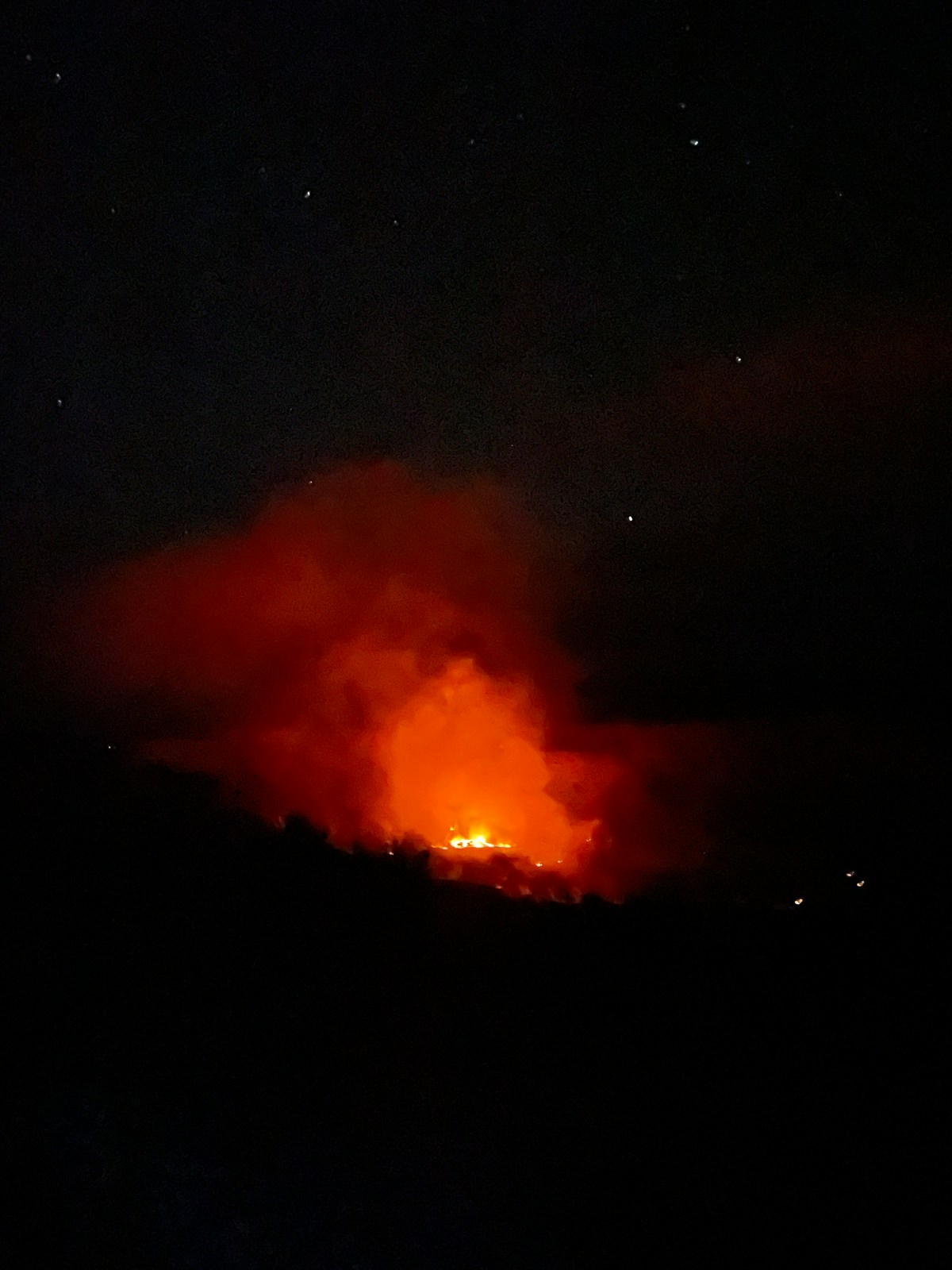 Volcanoes National Park eruption at night
