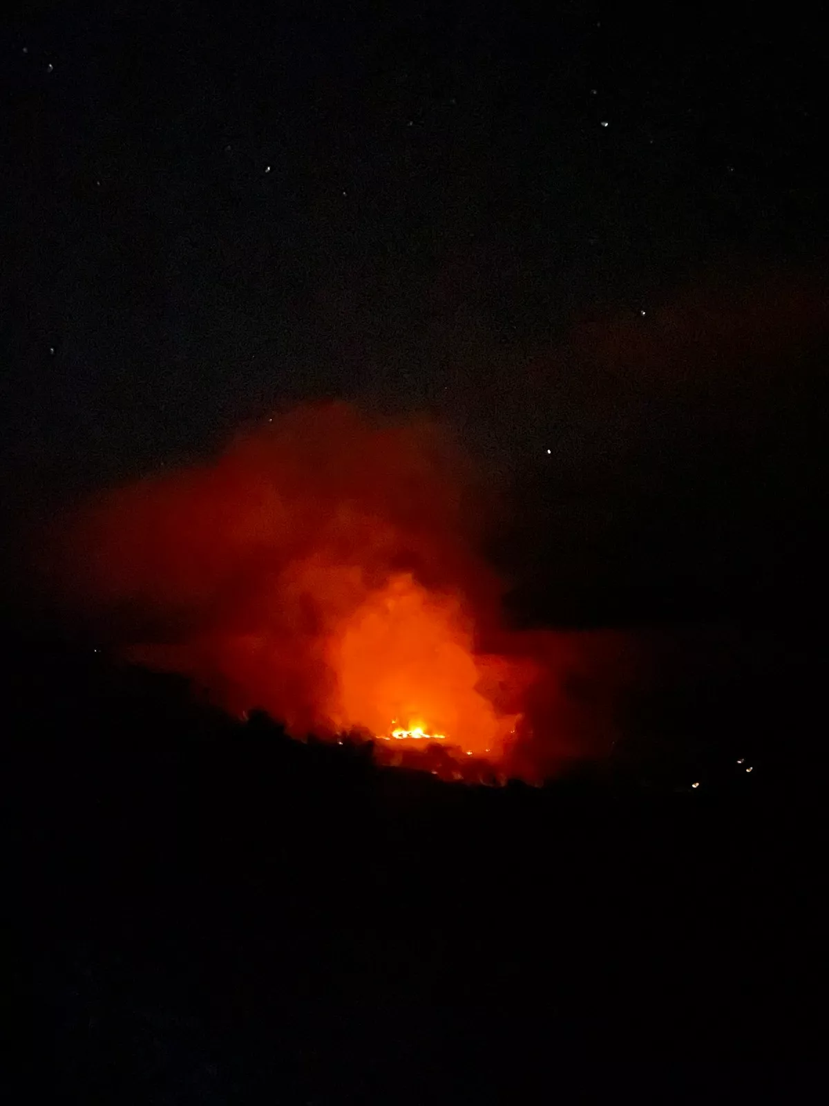 Volcanoes National Park eruption at night