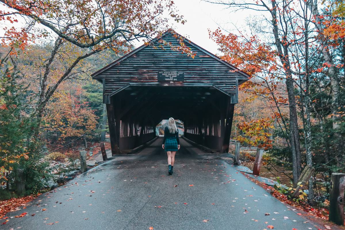 Albany Covered Bridge in New Hampshire in the fall