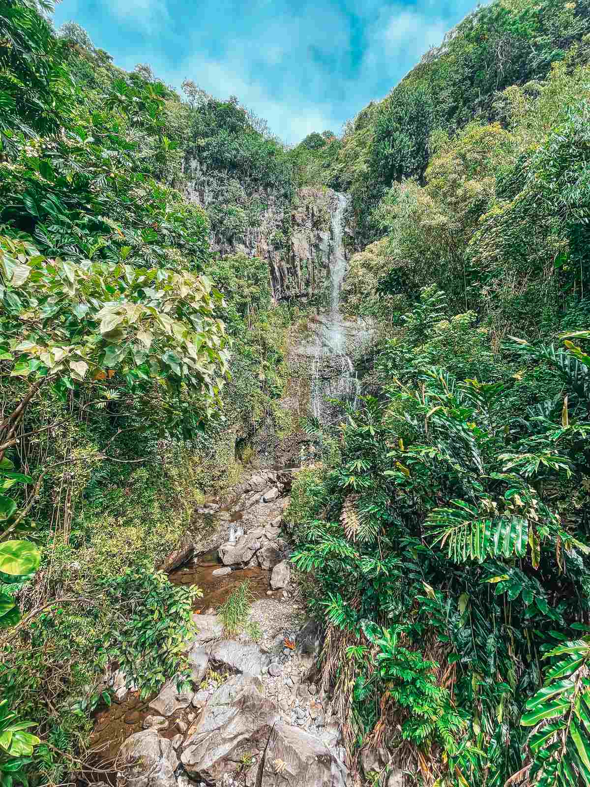 Stunning waterfall in Maui off of the Road to Hana