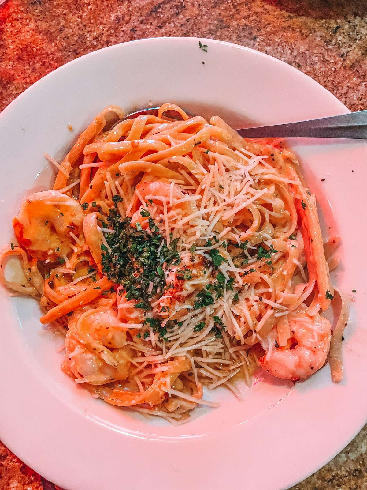 shrimp pasta dish from Mollys restaurant