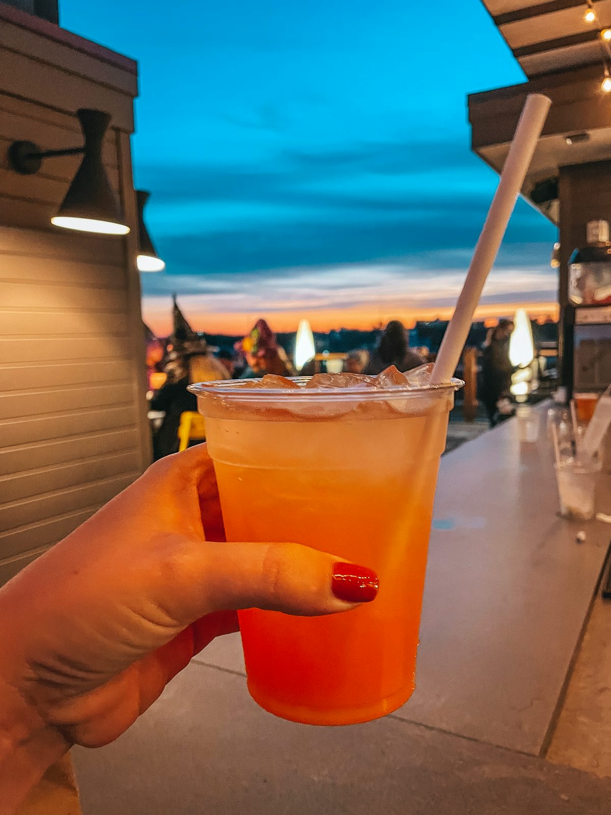 Cocktail from The Roof at dusk in Salem