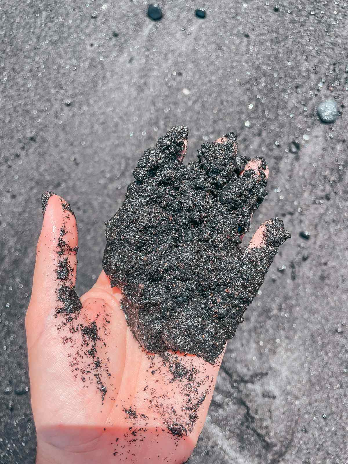 Black sand from the Black Sand Beach on Maui