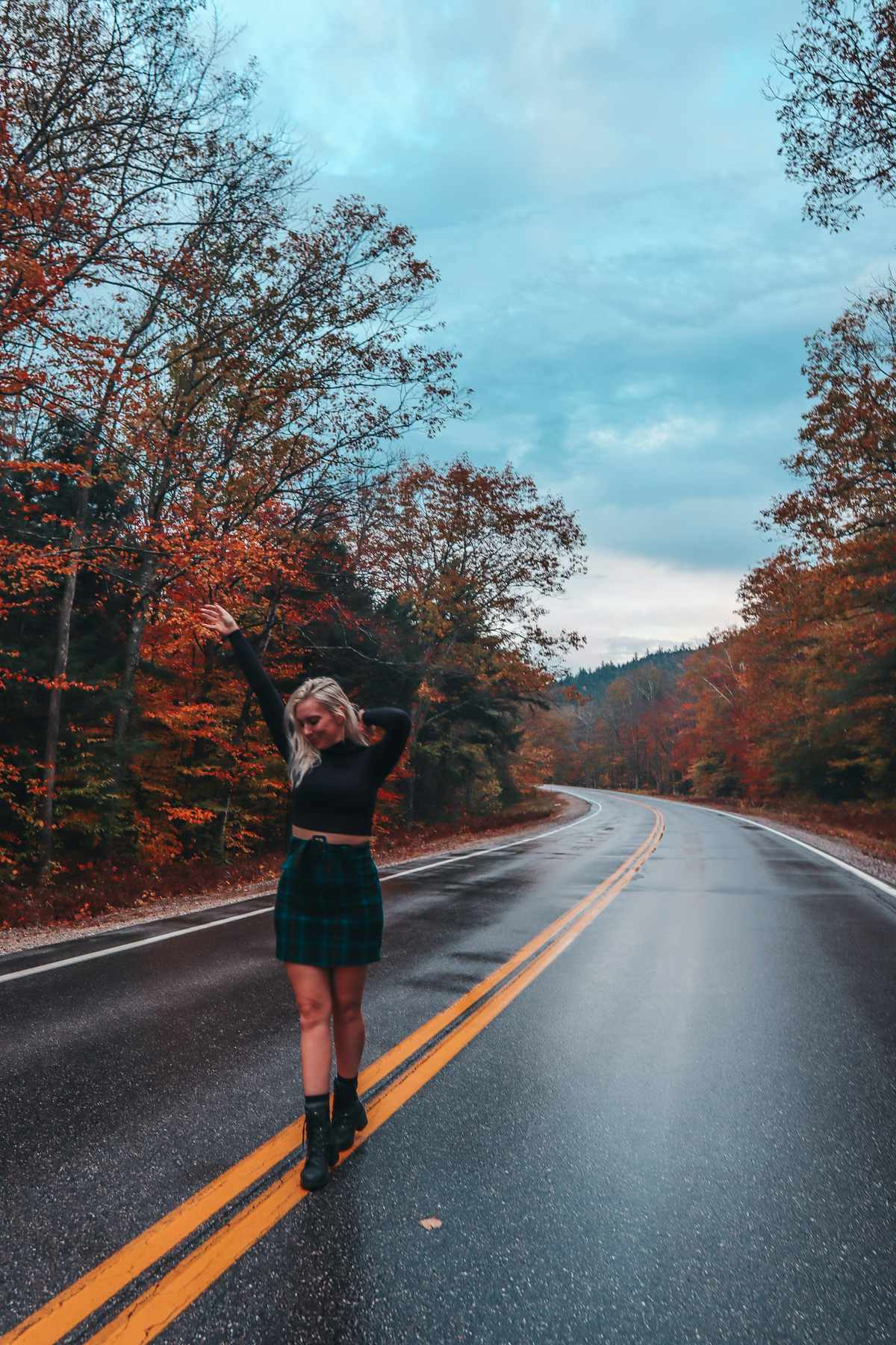 Kancamagus Highway during fall New England road trip