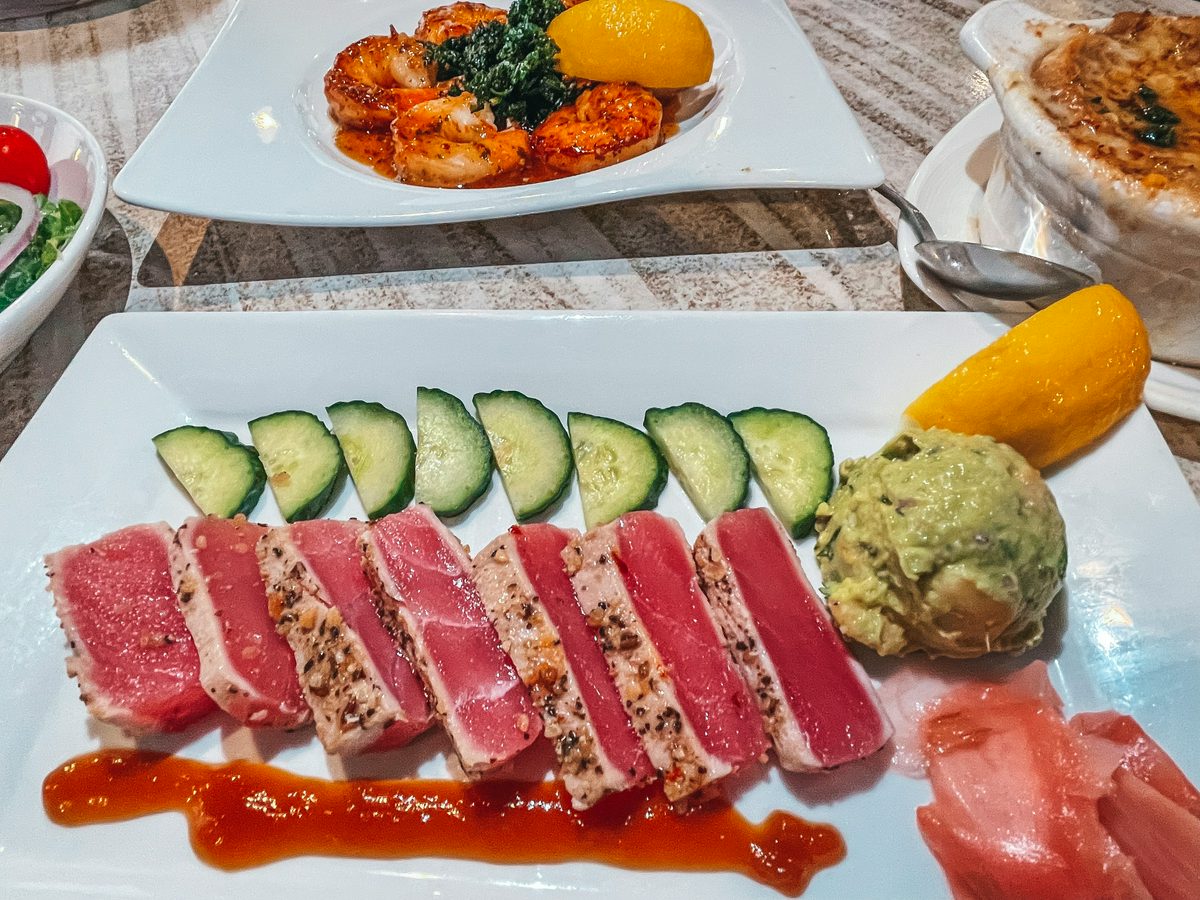 Ahi tuna appetizer from Bon Appetit restaurant in Dunedin for date night restaurants