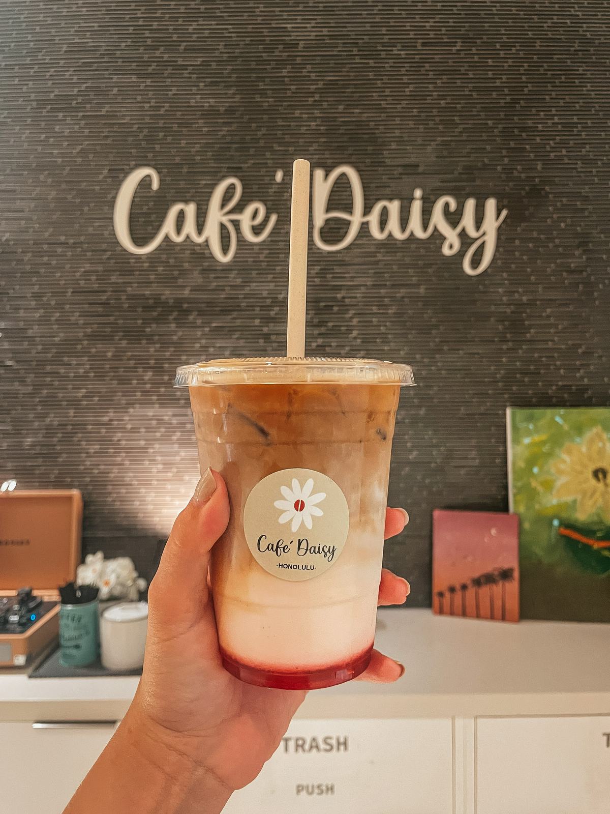 Iced latte from Cafe Daisy Honolulu coffee shop