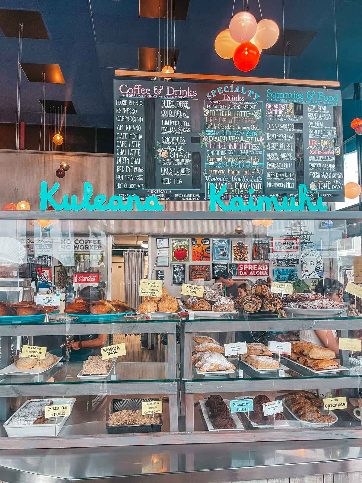 Baked goods and menu at Coffee Talk coffee shop in Honolulu