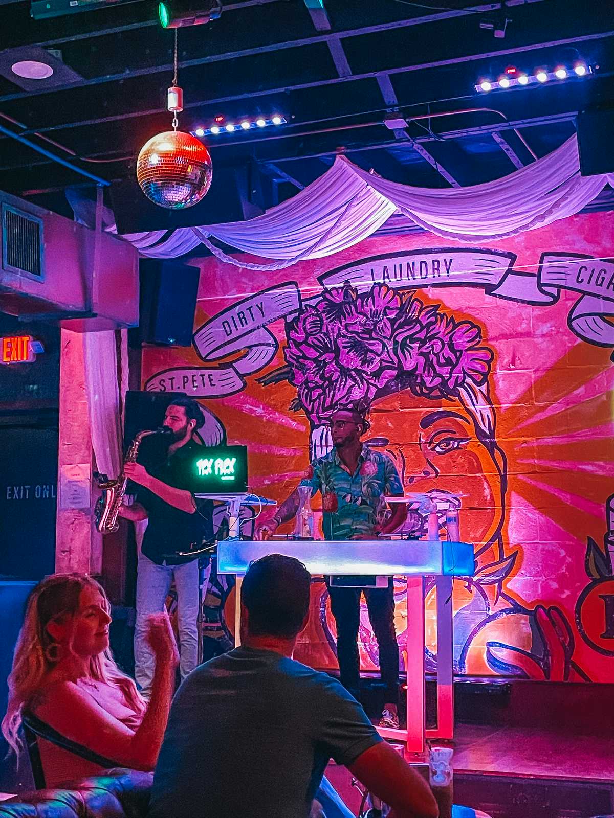 Saxophone player and DJ at Dirty Laundry speakeasy in downtown St. Pete