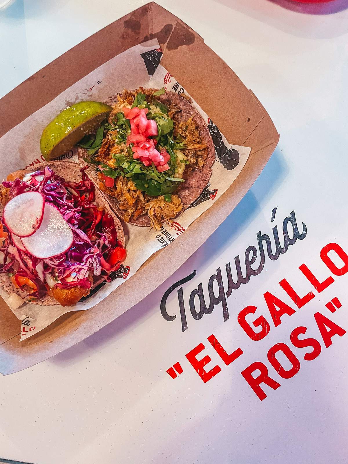 El Gallo Rosa baja fish and pork tacos