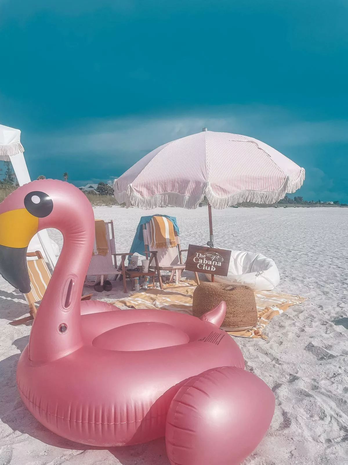 Flamingo float and Cabana Club setup on St. Pete Beach Florida