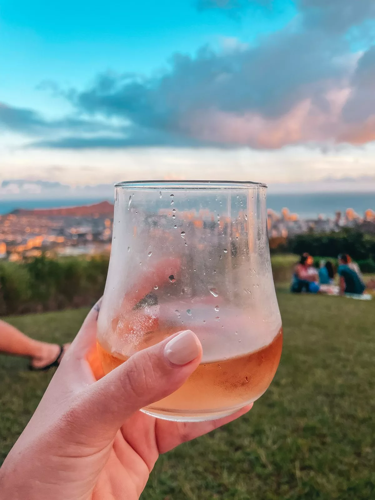 Enjoying a glass of wine at Tantalus Lookout for sunset