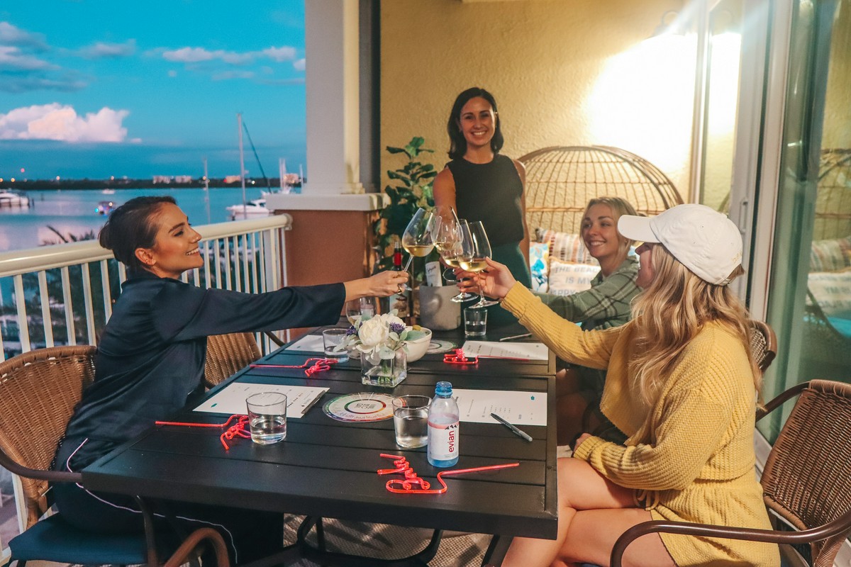 Women enjoying private wine tasting at Clearwater Beach airbnb rental