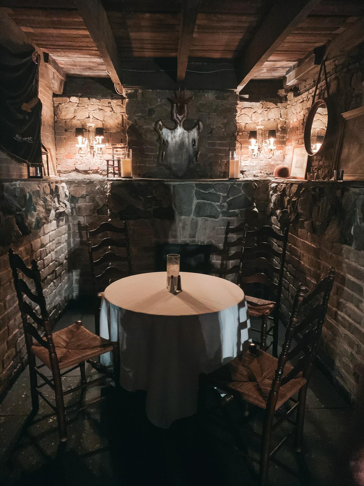 Basement seating area at Olde Pink House restaurant in Savannah