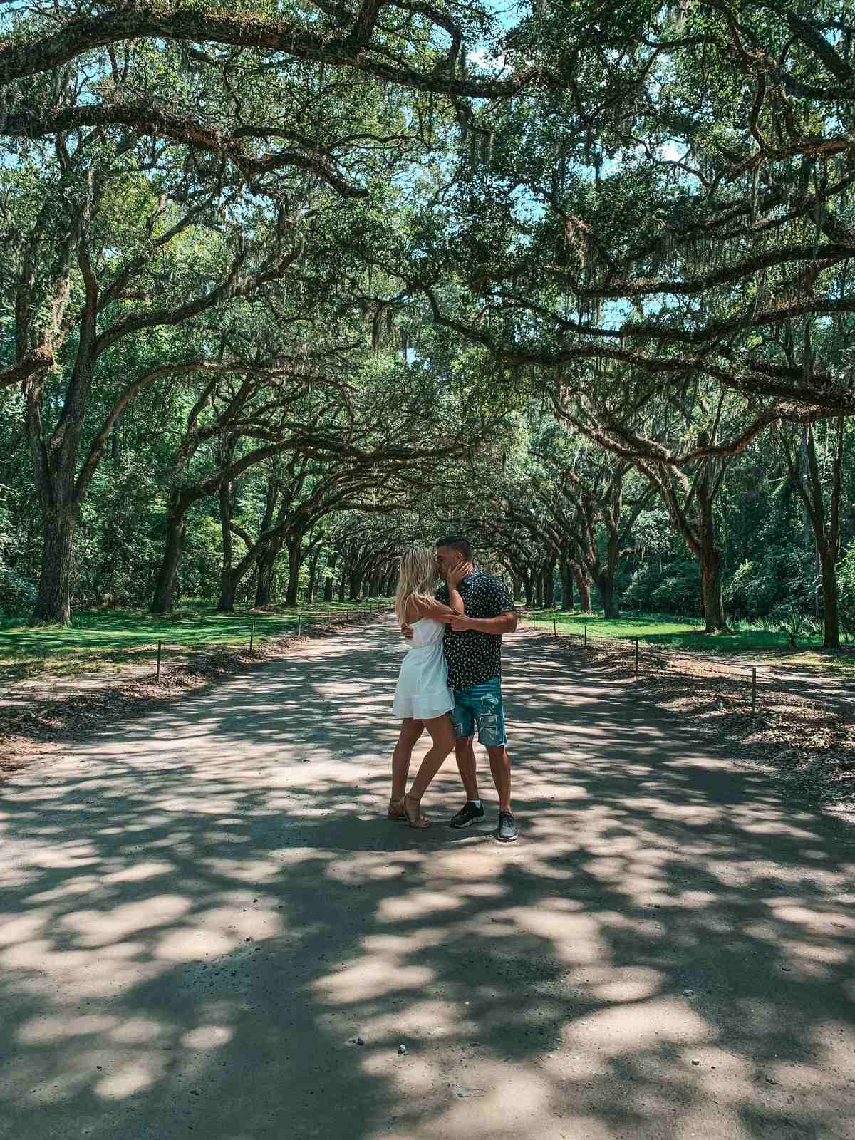 Couple posing at Wormsloe Historic Site