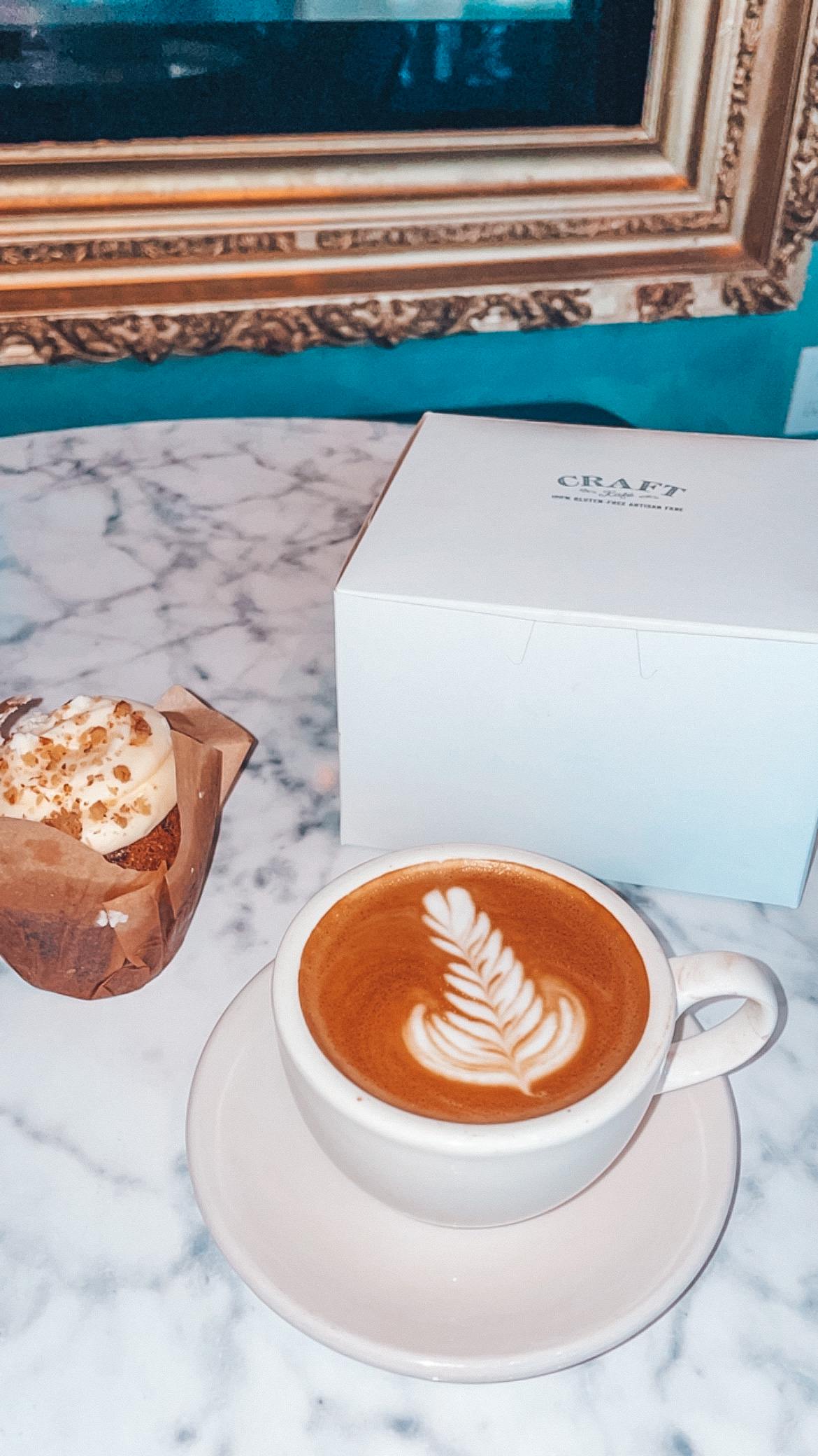 Latte and gluten free muffin from Craft Cafe in Tampa