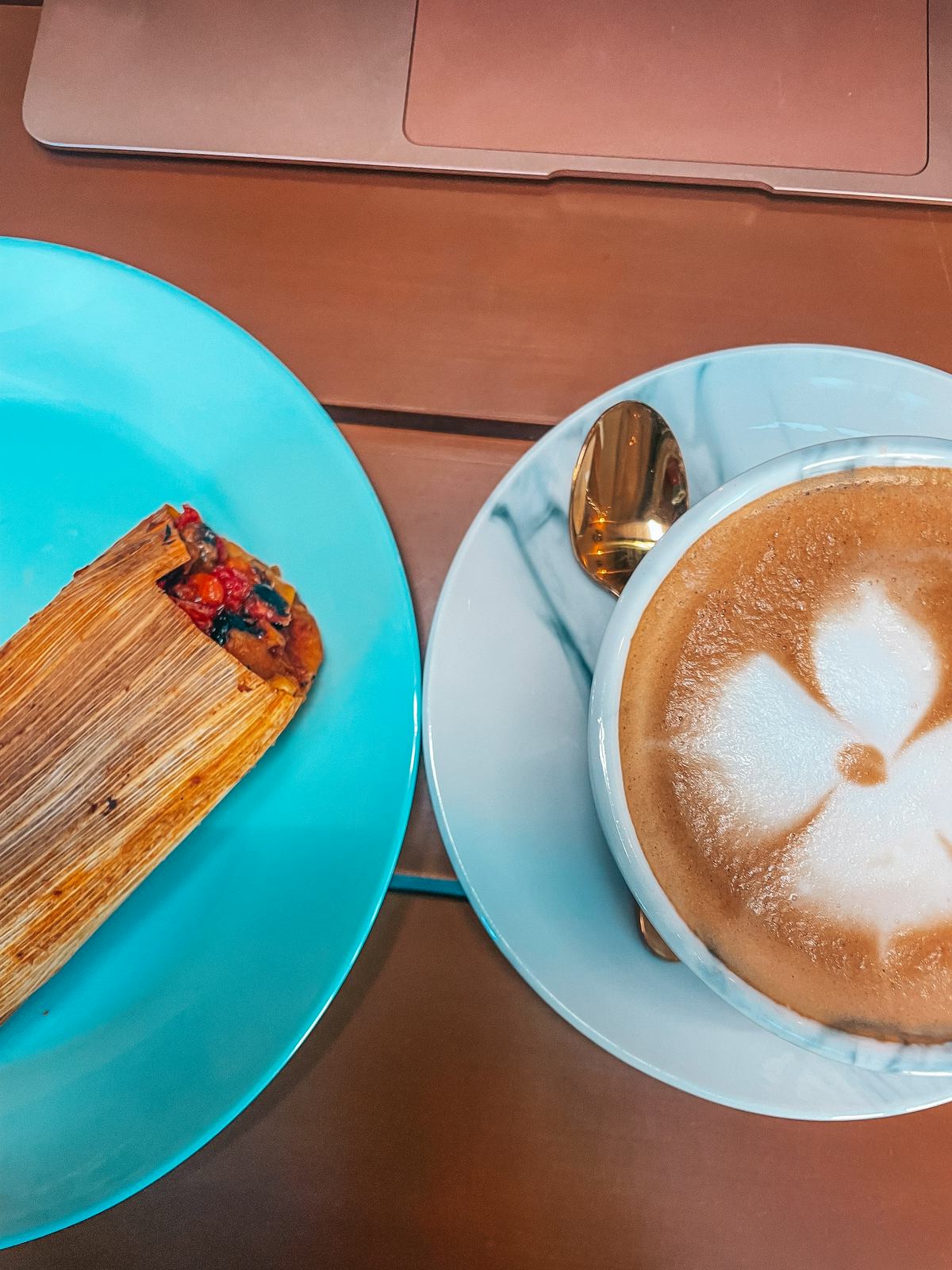 Cappuccino and vegan tamale from Lady and the Mug in Tampa