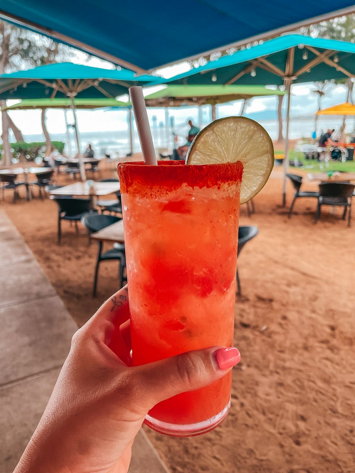 Watermelon jalapeno mezcal cocktail from Lava Lava Beach Club in Kauai