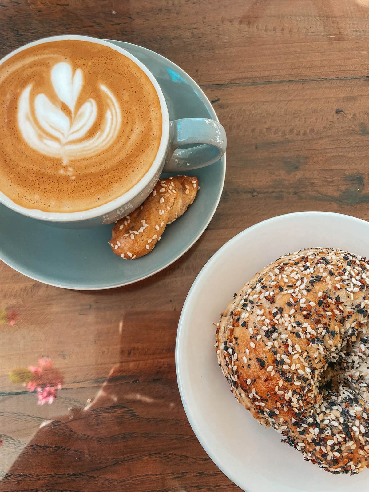Cappuccino and bagel from Psomi in Tampa