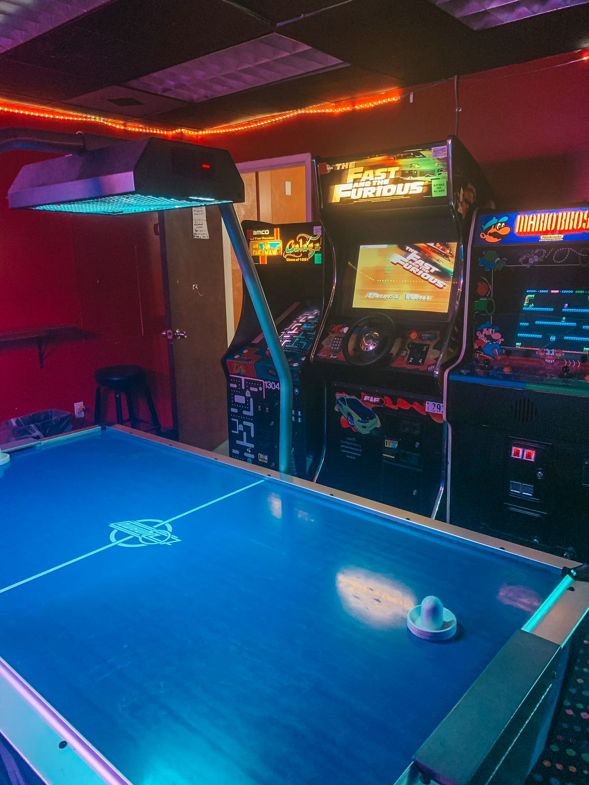 Air hockey table at The Portal fun bar in Savannah Georgia