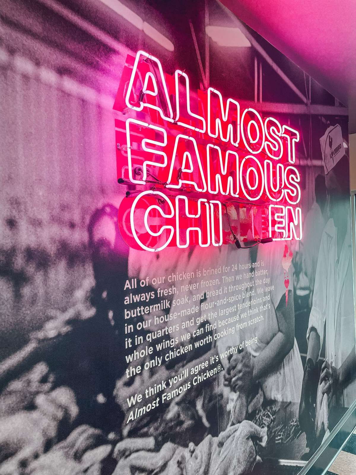 Almost famous chicken neon sign