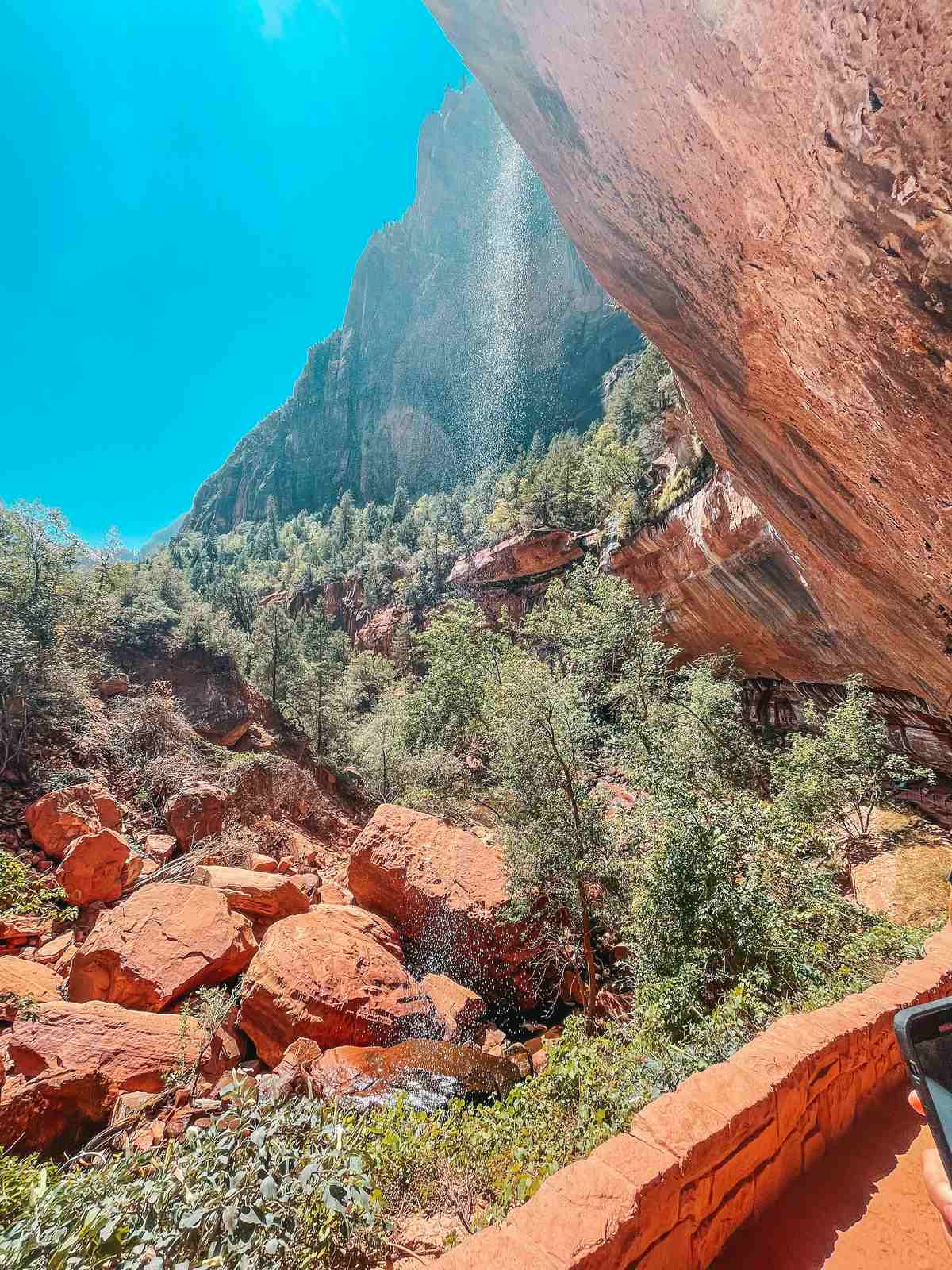 Water sprinkling down along the Emerald Pools hike at Zion National Park