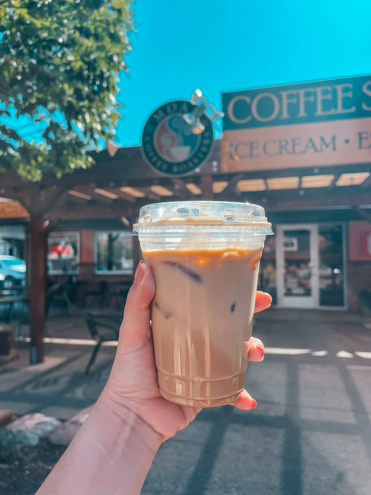 Iced latte from Moab Coffee Roasters, one of the best coffee shops in Moab