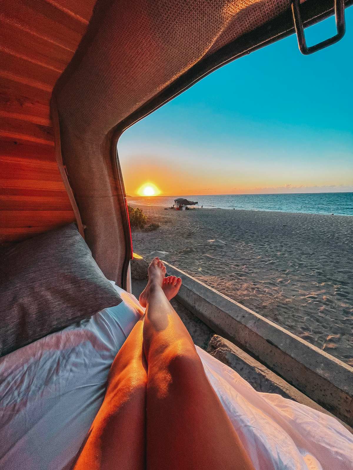 Enjoying the sunset from van life on Oahu