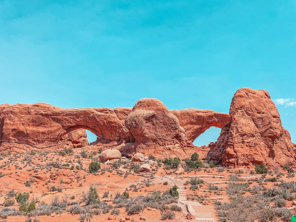 Windows section at arches national park the looks like two eyes and a nose