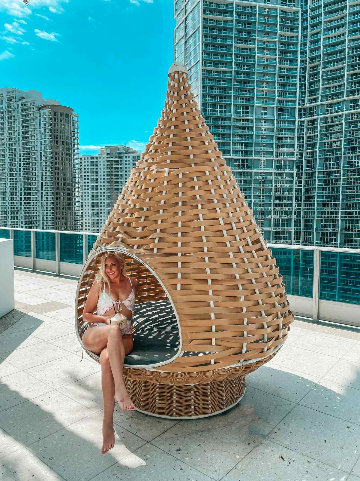 woman at the Downtown Miami EPIC hotel for a florida bachelorette