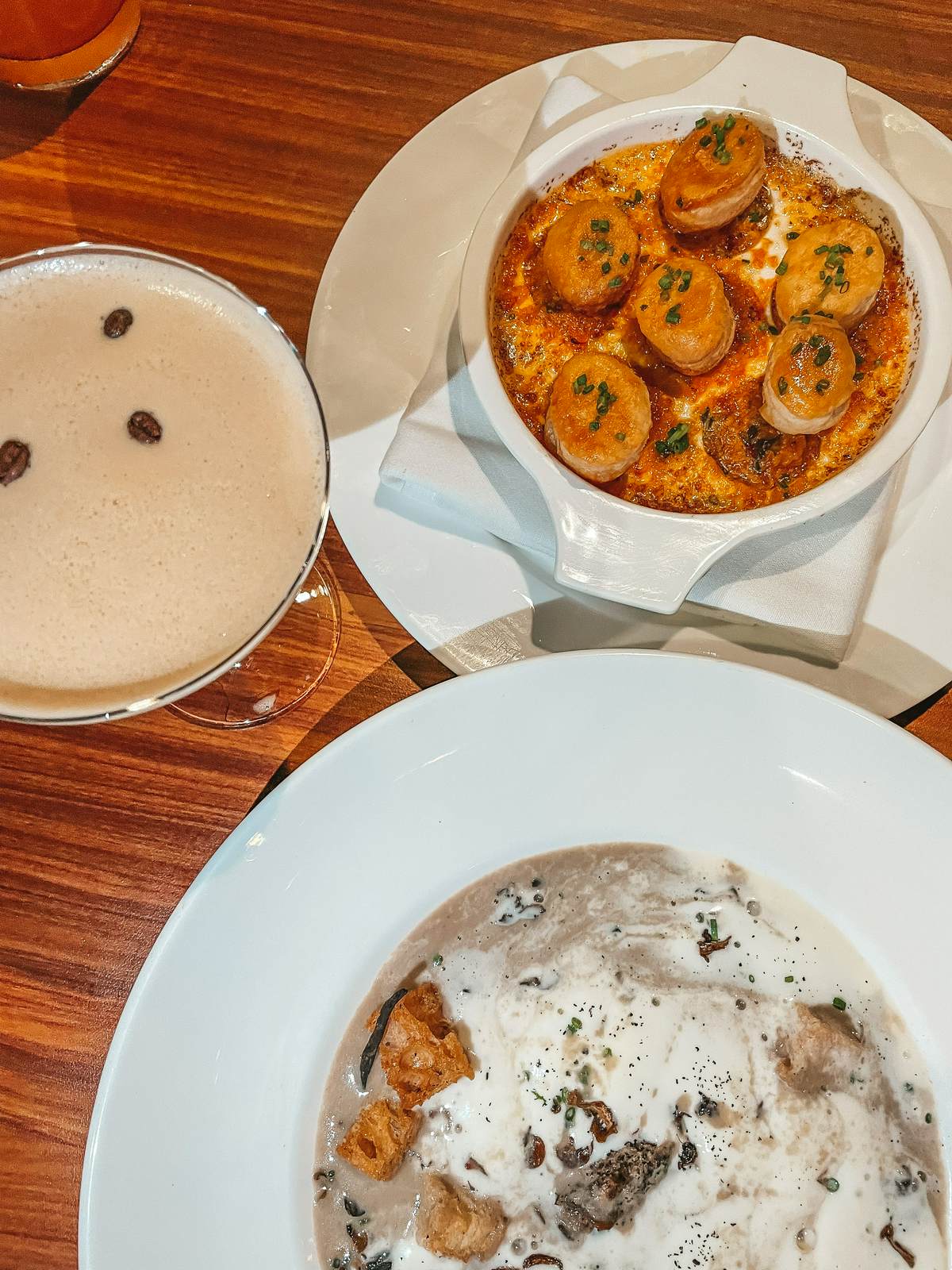 Mushroom soup and escargot from Ponte Modern American restaurant in Tampa