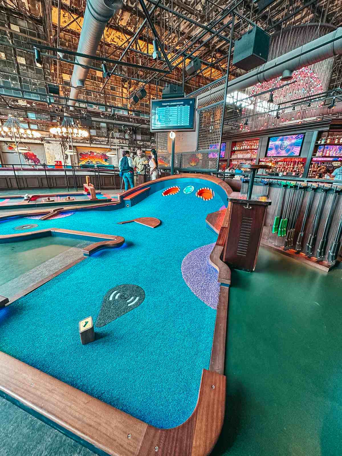 mini golf course in City Foundry STL while spending the Weekend in St. Louis 