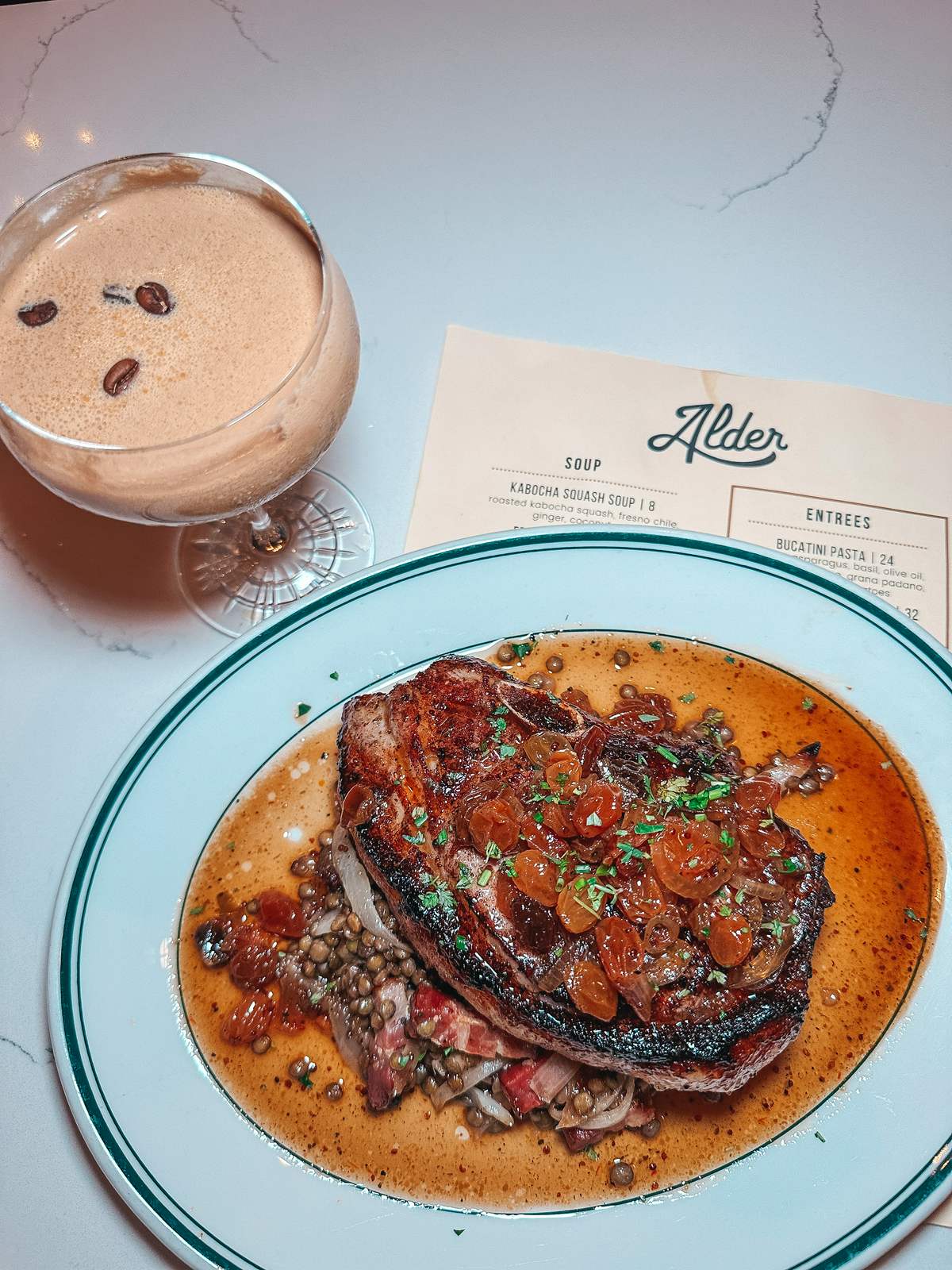 top view of food served at Bistro Alder