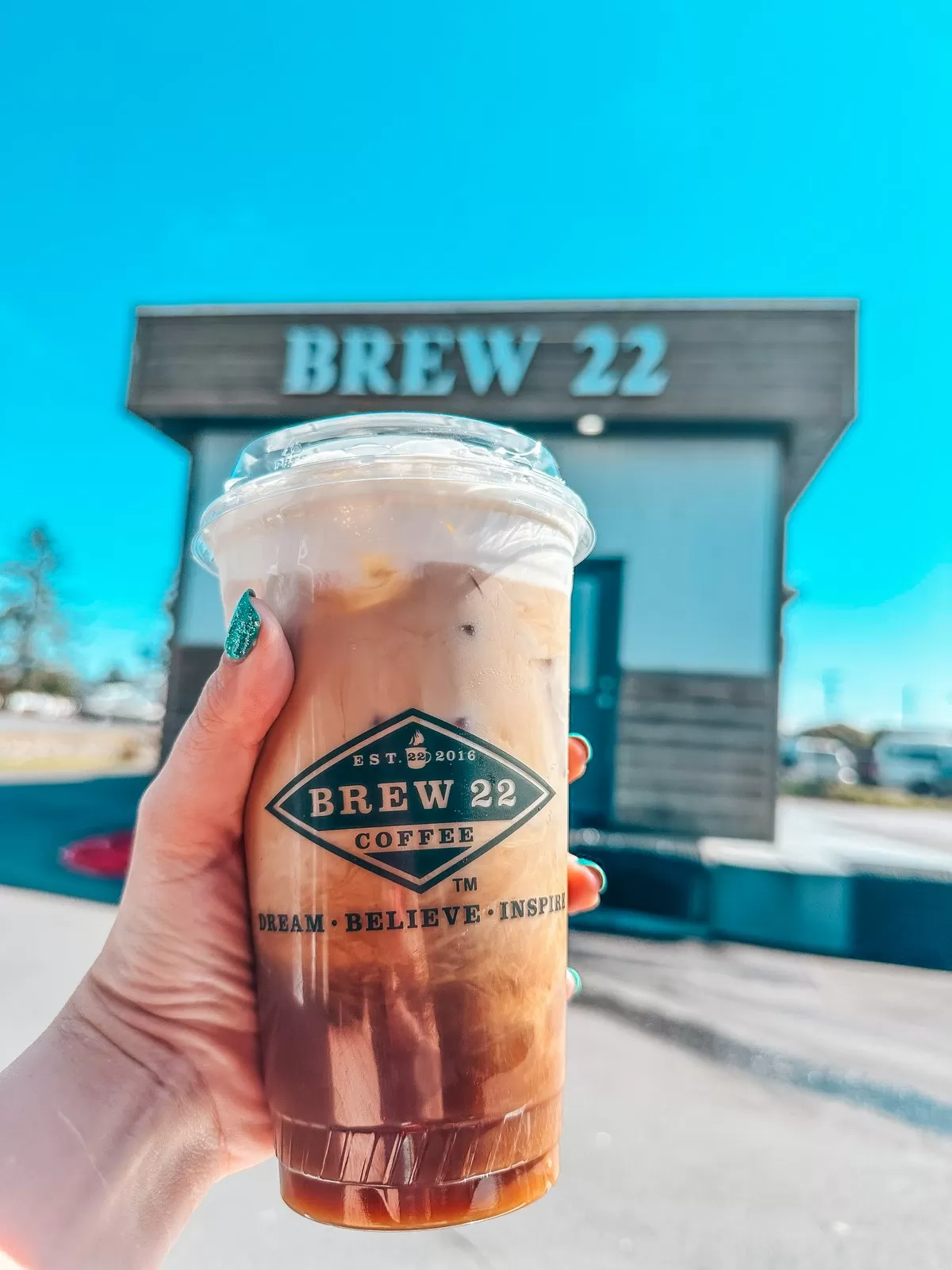 Cold brew with cold foam from Brew 22 coffee shop in Cannon Beach Oregon