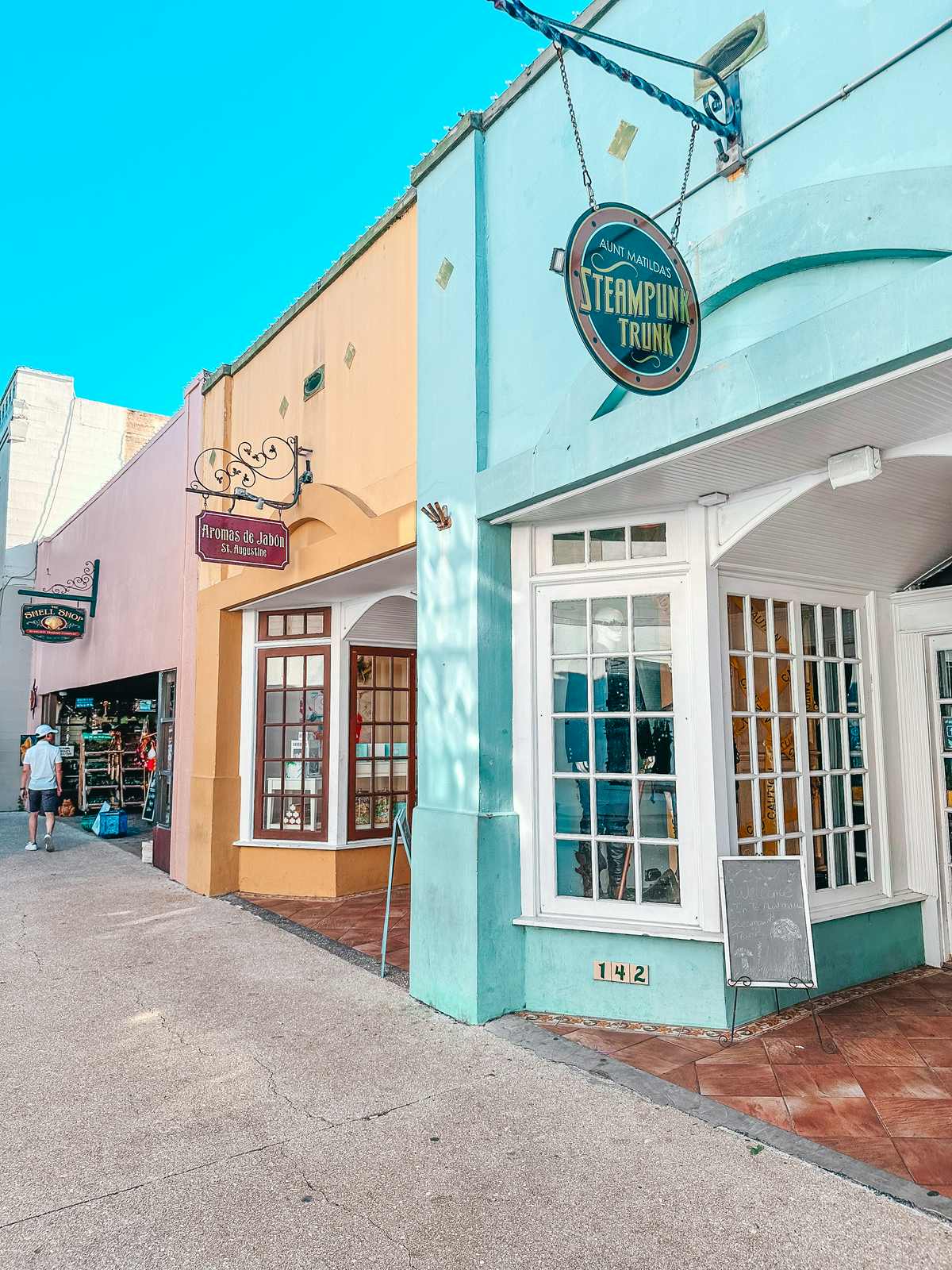 Adorable colorful shops on St. George Street in St. Augustine