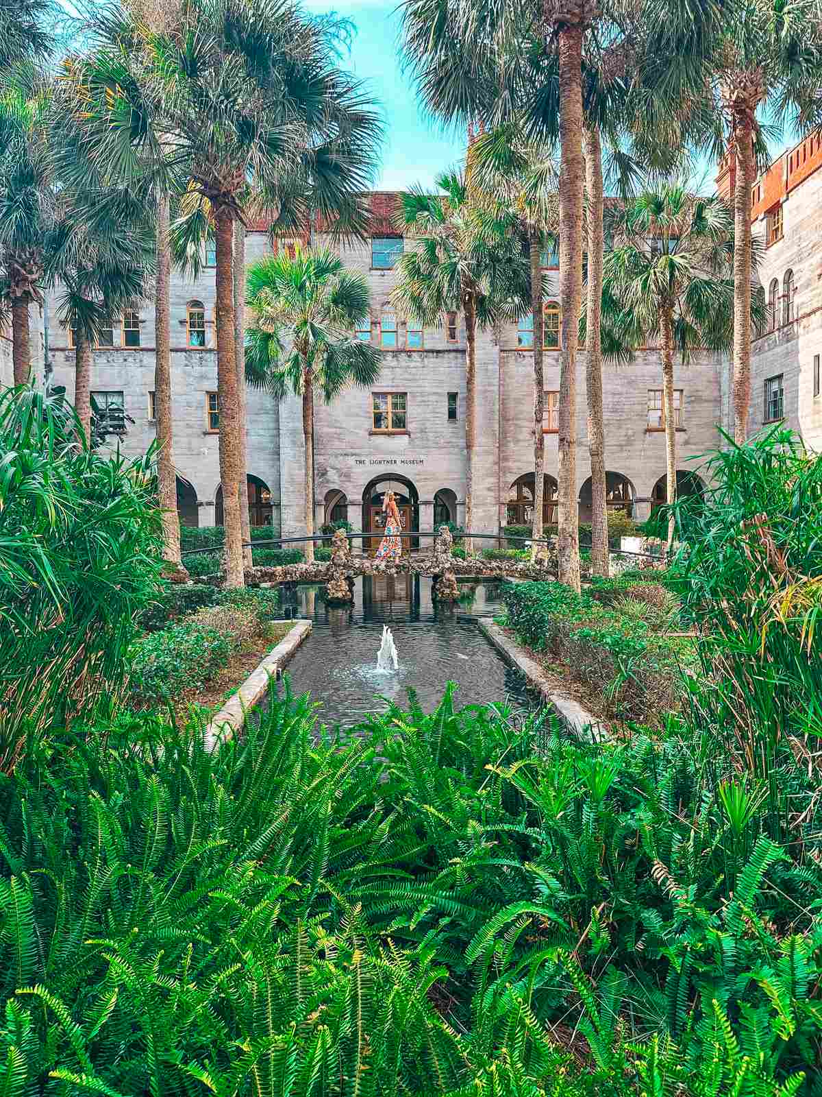 fountain in the harden of the Lighter Museum when you spend a Weekend in St. Augustine