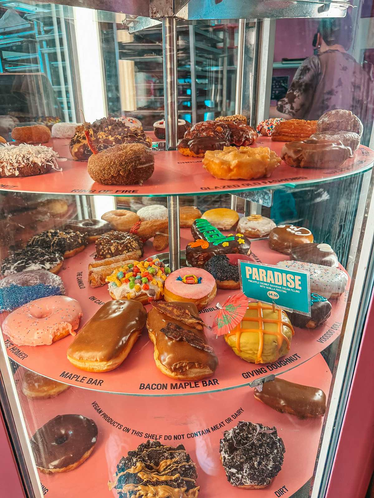 visit the donut display on Voodoo Doughnutwhen you spend the weekend in Portland 