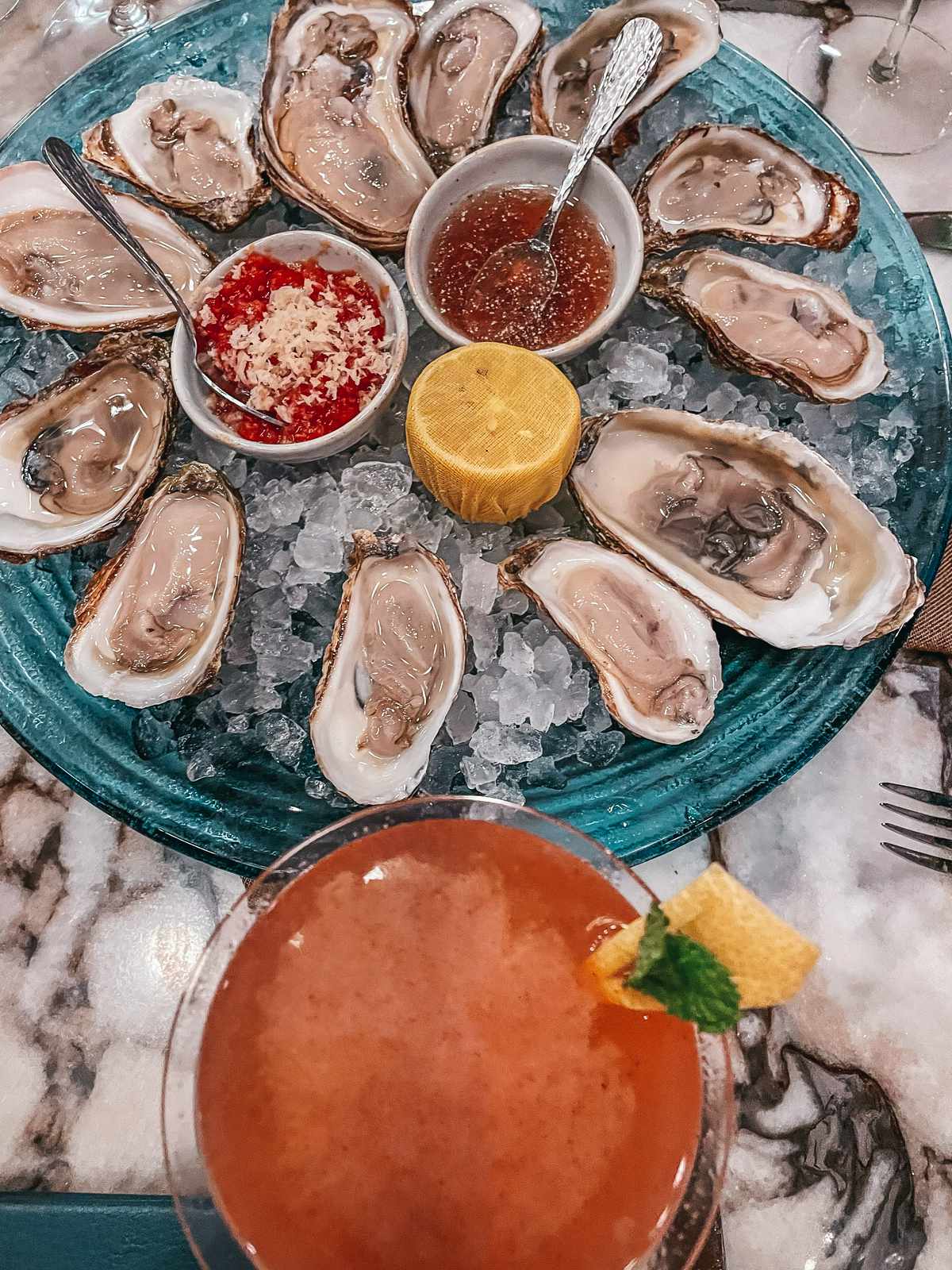 oyster from Allelo for date night restaurants