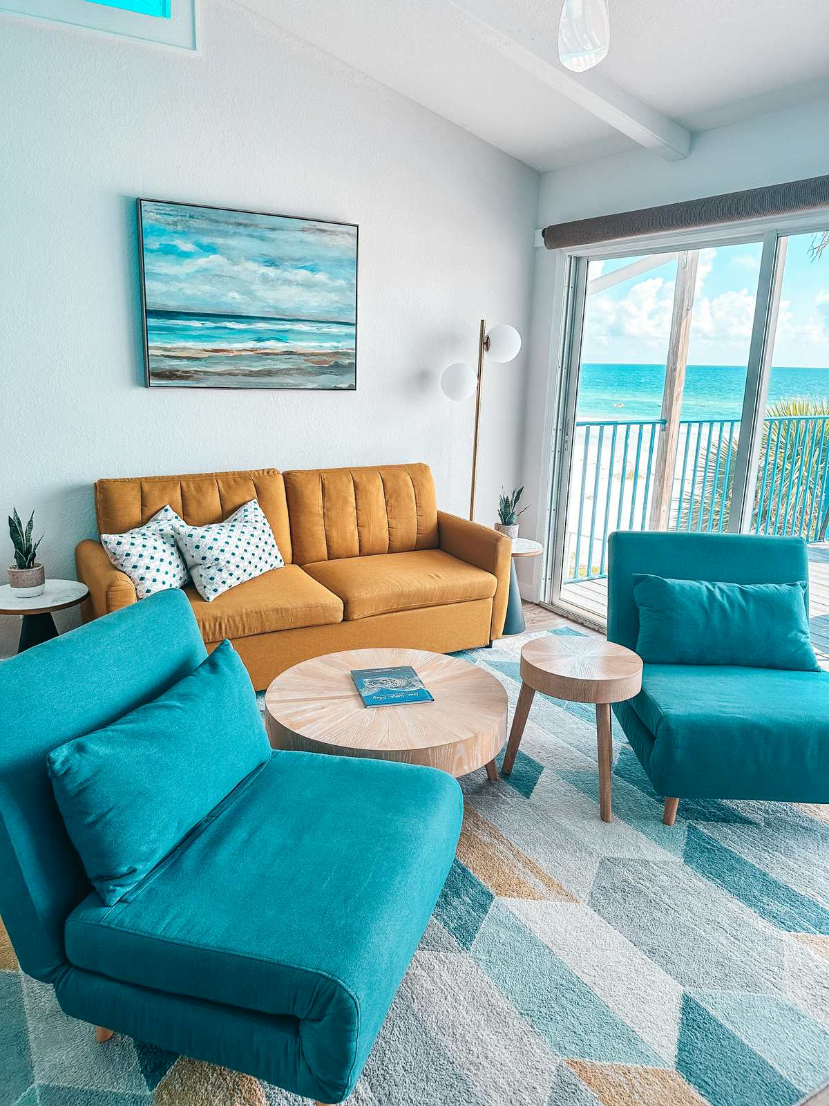 Penthouse suit living room at the Sunburst Inn Hotel on Indian Shores Beach