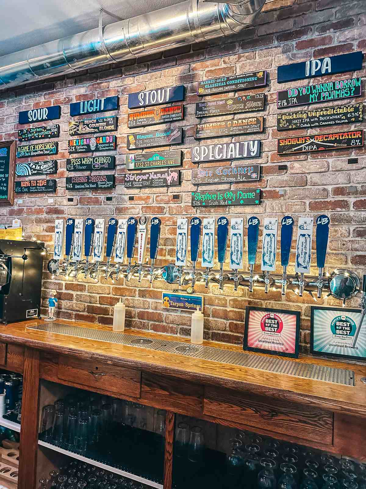 Beer taps at Unrefined Brewing in Tarpon Springs