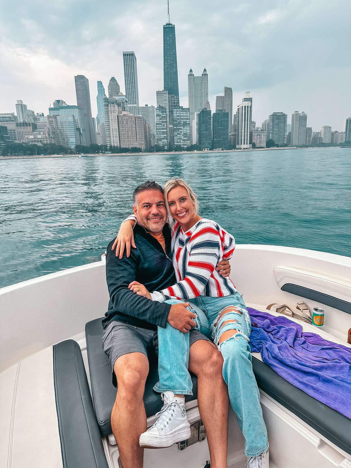 Couple enjoying a boat day in Chicago